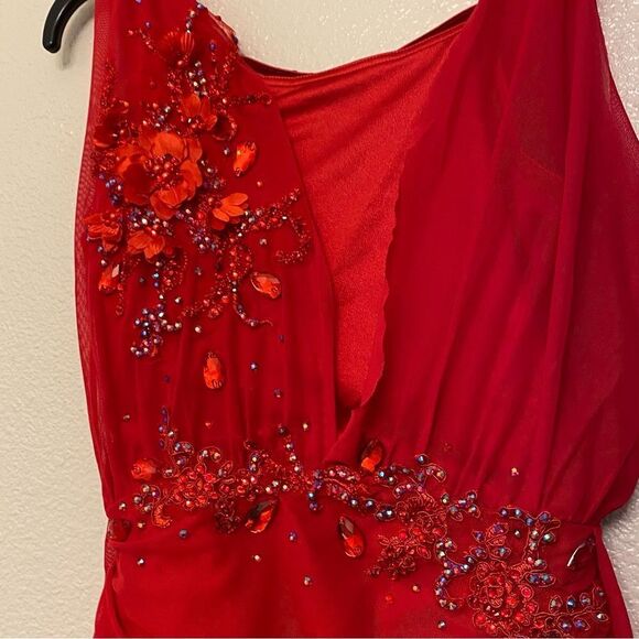 WEISSMAN Balera solo custom Dance costume red Mesh Overlay Dress D12770 LC child - Picture 7 of 15